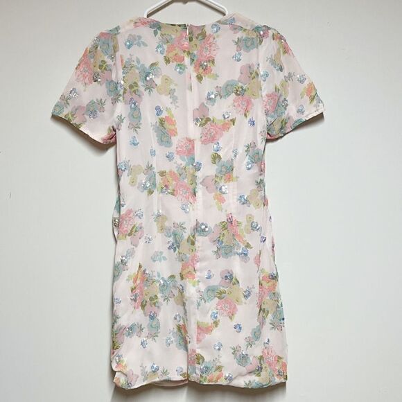 NWOT PEONY Australia Pink Embellished Heart Floral Faux Wrap Dress Sz M AU S US - Picture 2 of 6